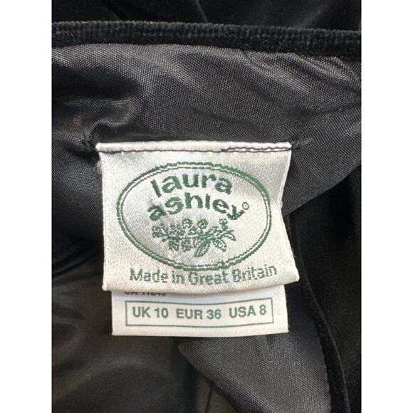 1980s Laura Ashley Black Velvet Puff Sleeve Midi Open Back with Bow Dress small - Picture 12 of 14